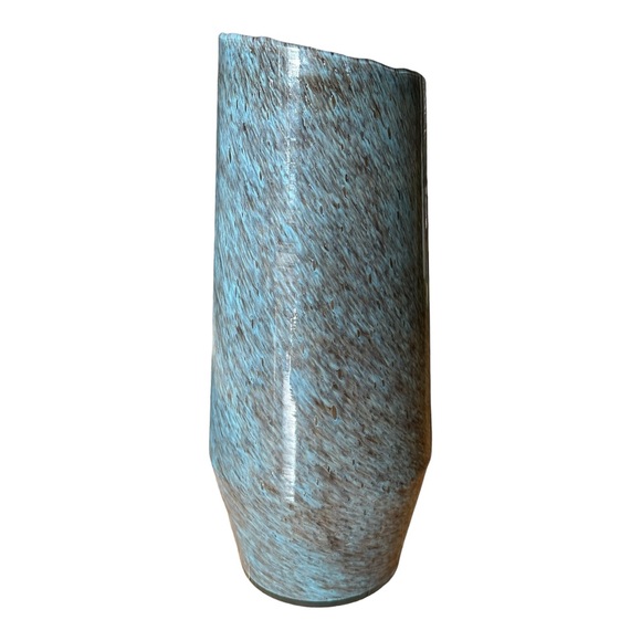 Large West Elm Hand Blown Heavy Nemo Glass Vase In Blue & Bronze 15" - Picture 6 of 16